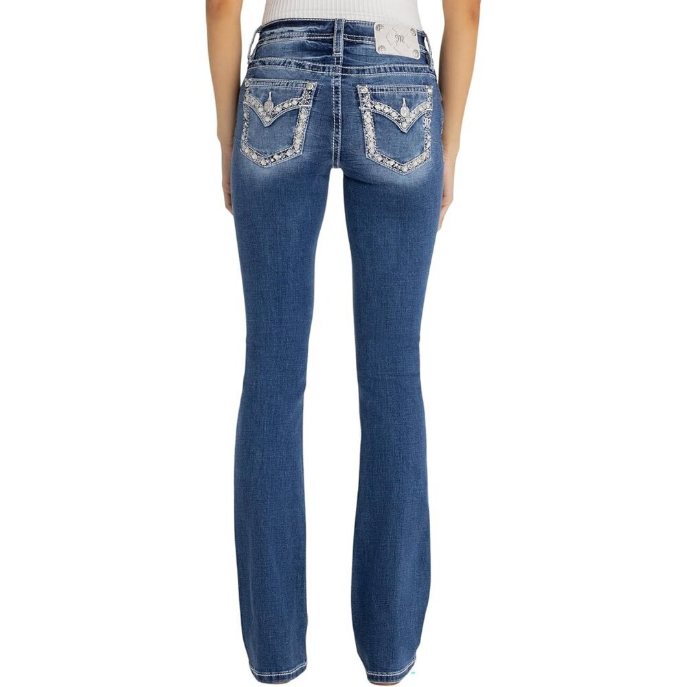 Women's Bootcut Jeans Cotton Polyester Elastane Mid Rise Faded With Pockets